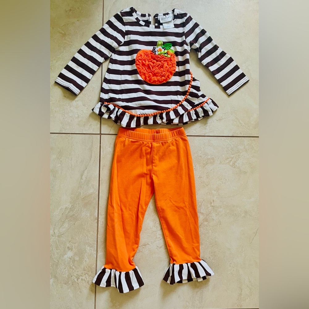 Emily rose Striped thanks giving Pumpkin Kids 2 piece set  size 2T